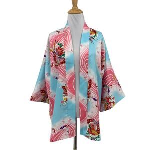 Vintage Marukyo Kimono Womens L Large Butterfly Swirl Made Japan Short Robe